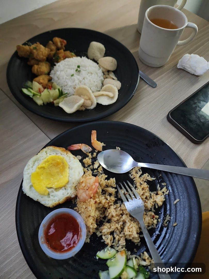 Two plates of food with drinks