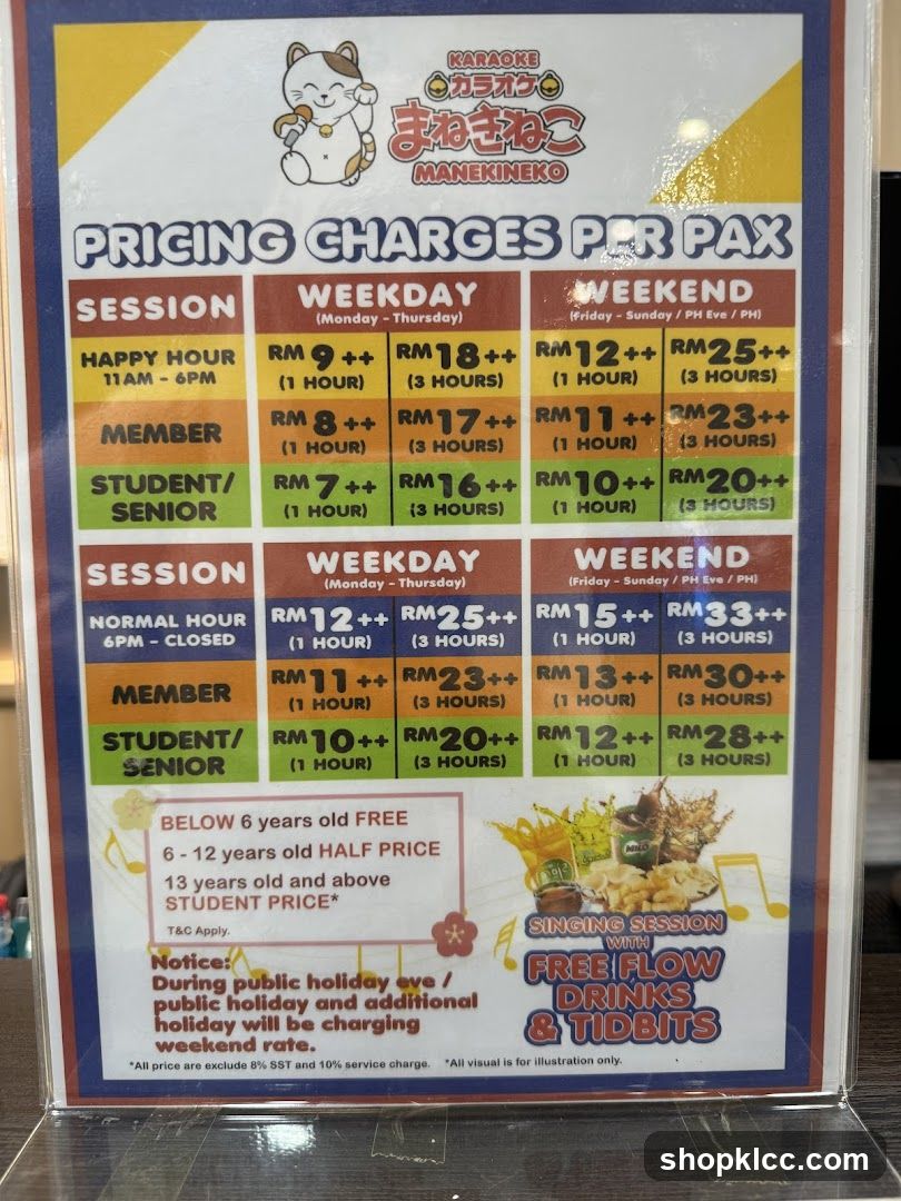 Manekineko Karaoke Pricing Charges Per Pax
