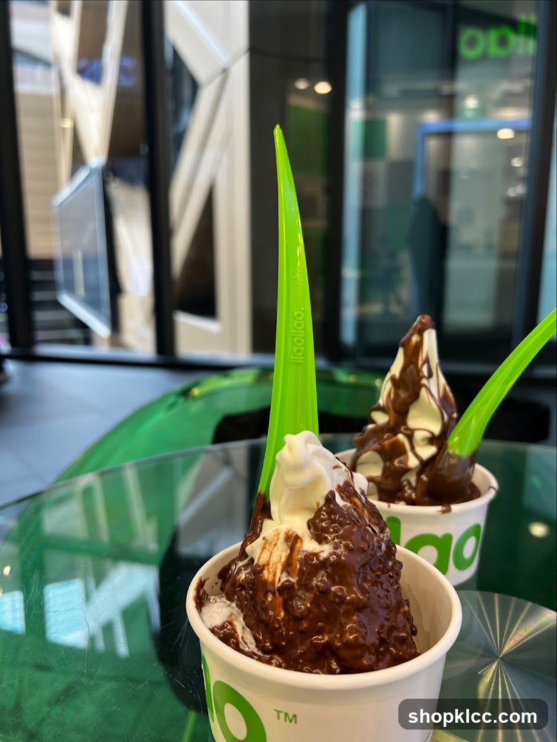Frozen Yogurt with Chocolate Topping