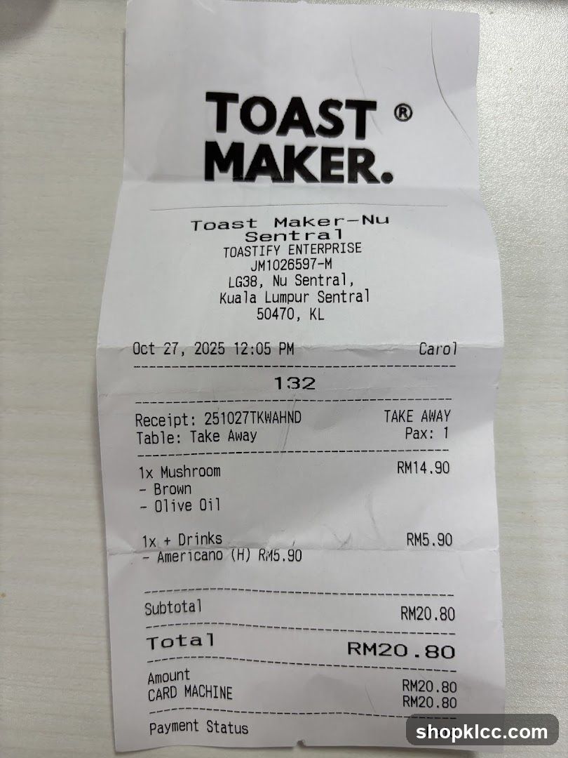 Receipt from Toast Maker