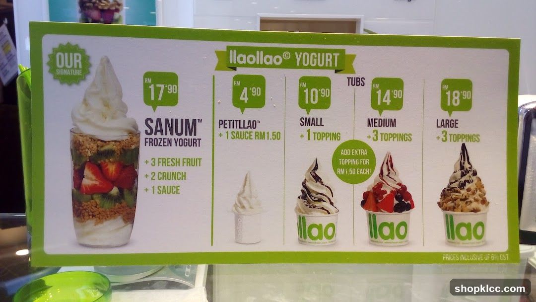 Ilaollao Yogurt Menu