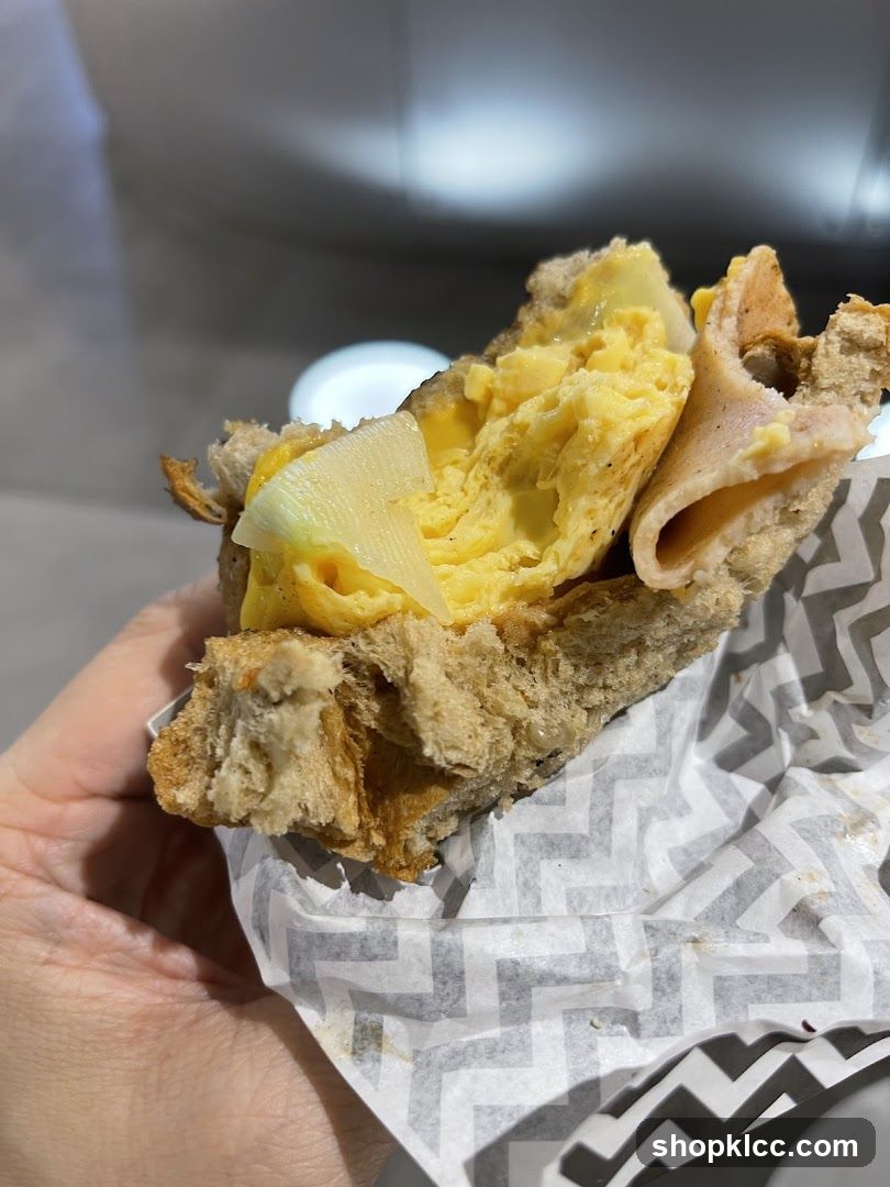 Close-up of a breakfast sandwich
