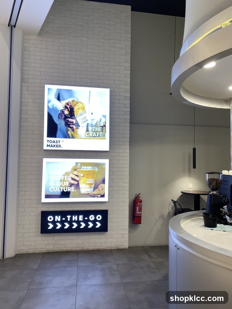 Cafe Interior with Toast and Coffee Advertisements