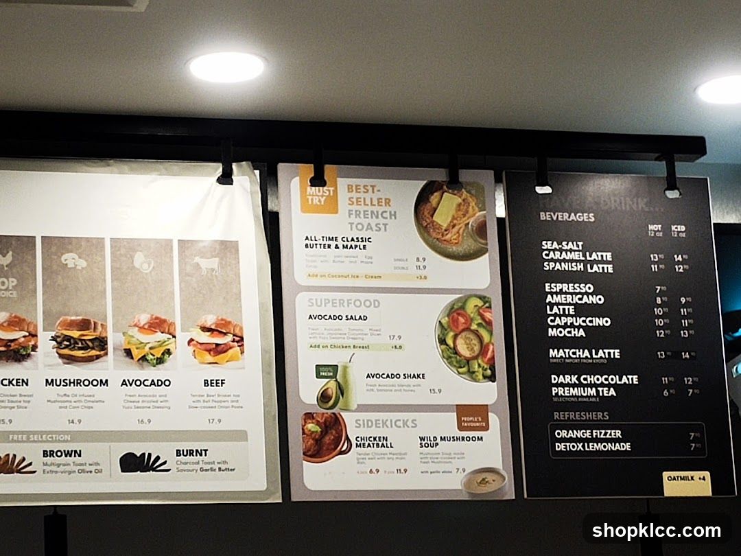 Menu board with food and drink options