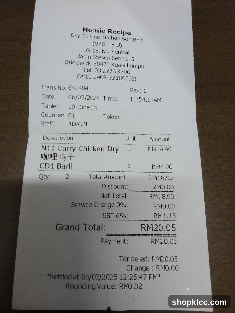 Receipt from Homie Recipe