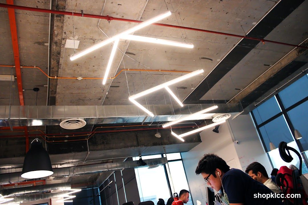 Modern Office Interior with Geometric Lighting