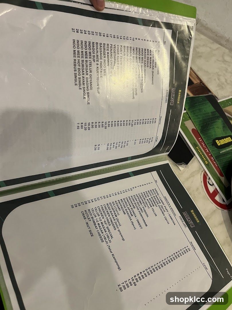 Banana MENU PRICE LIST