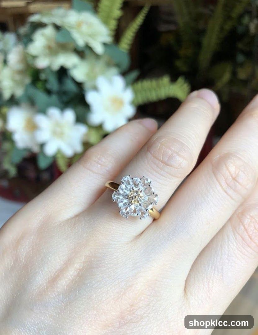 Flower-shaped ring on a hand