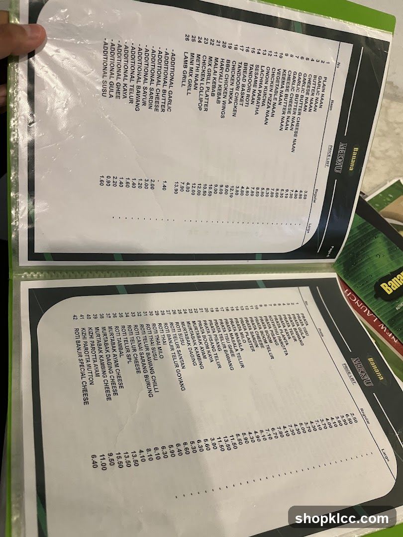 Banana Menu Price List