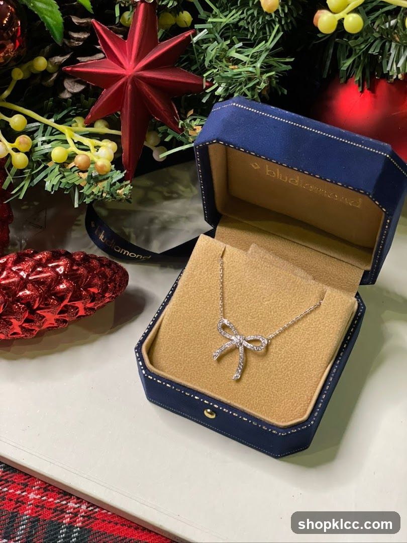 Diamond bow necklace in a gift box