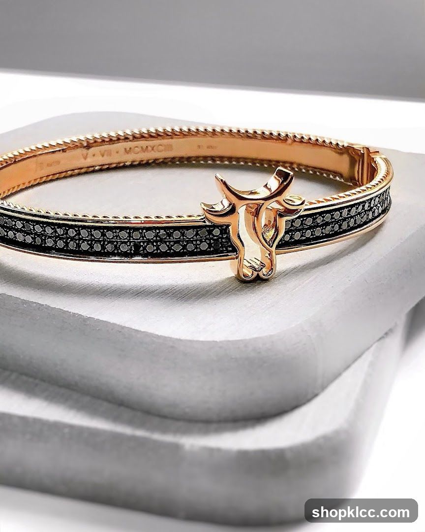 Rose Gold Bracelet with Black Diamonds and Bull Clasp