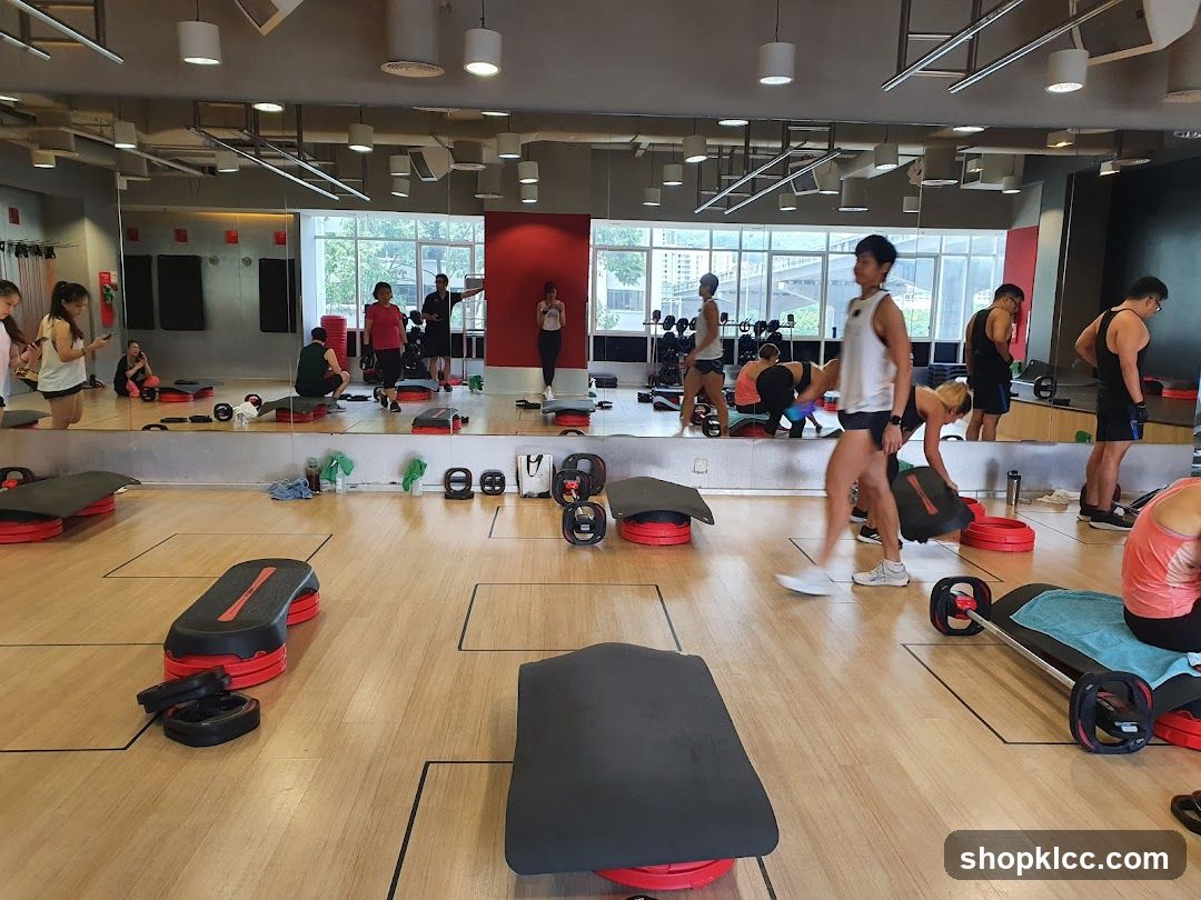 Gym Interior with Step Aerobics Equipment