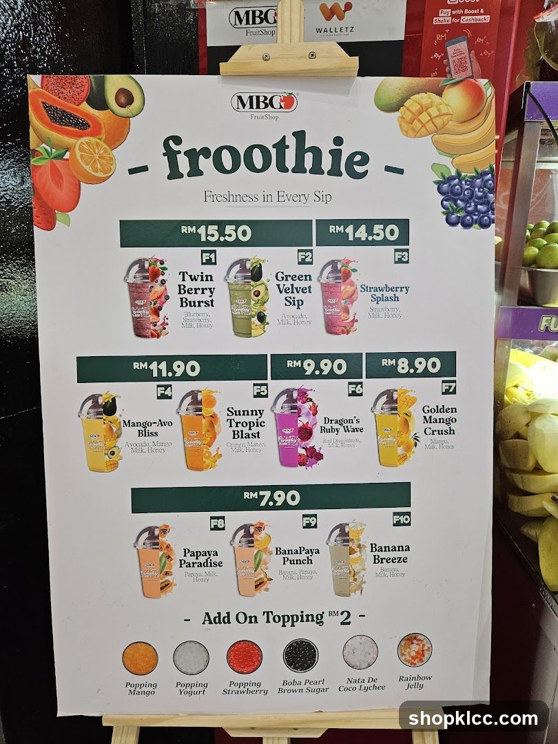 MBC Fruit Shop Froothie Menu