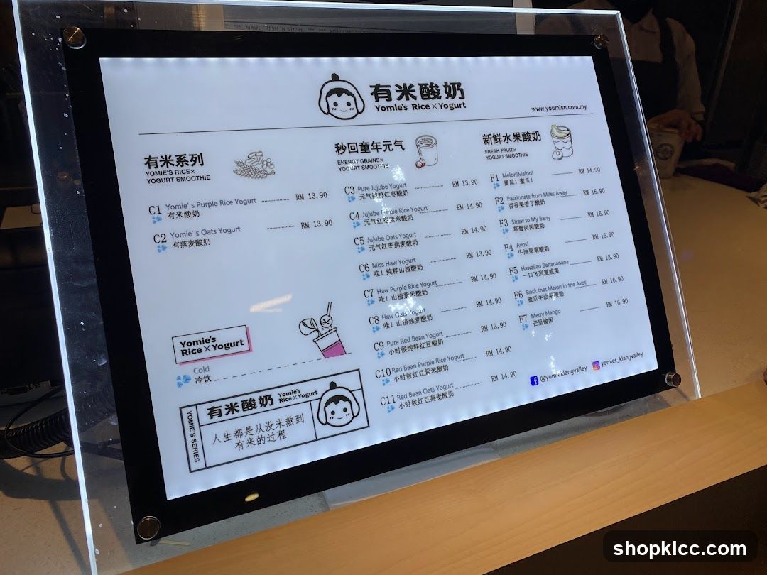 Yomie's Rice x Yogurt Menu