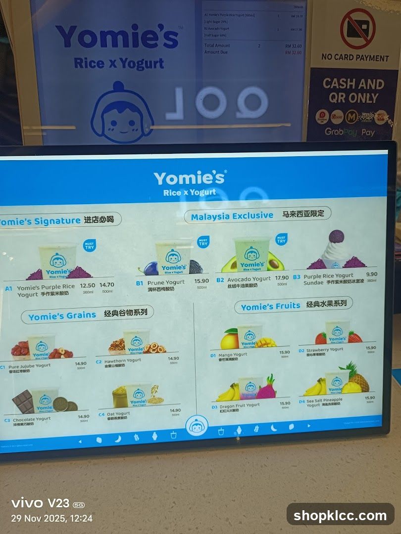 Yomie's Rice x Yogurt Menu