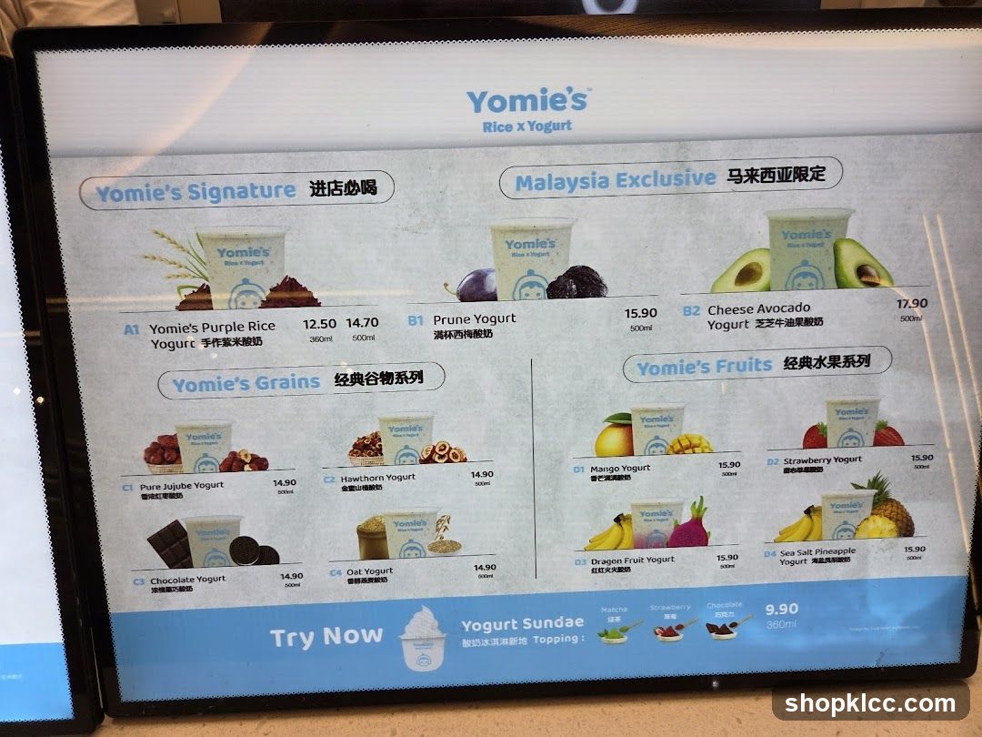 Yomie's Rice x Yogurt Menu