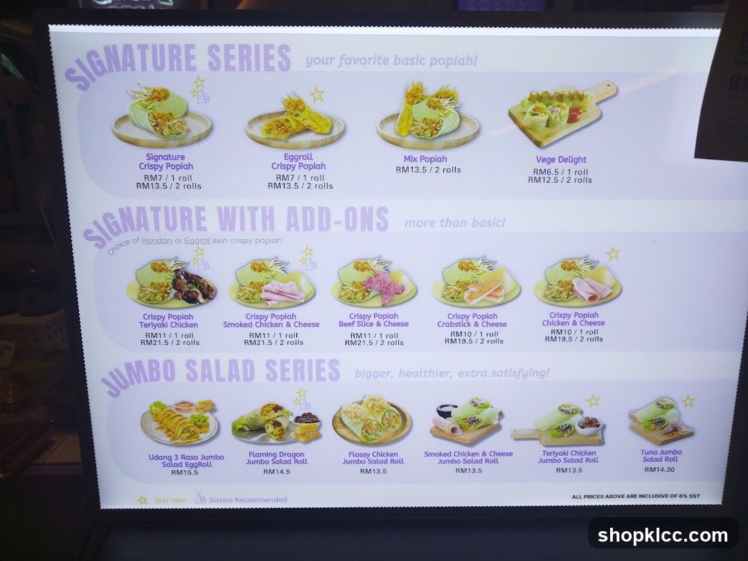 Popiah Menu