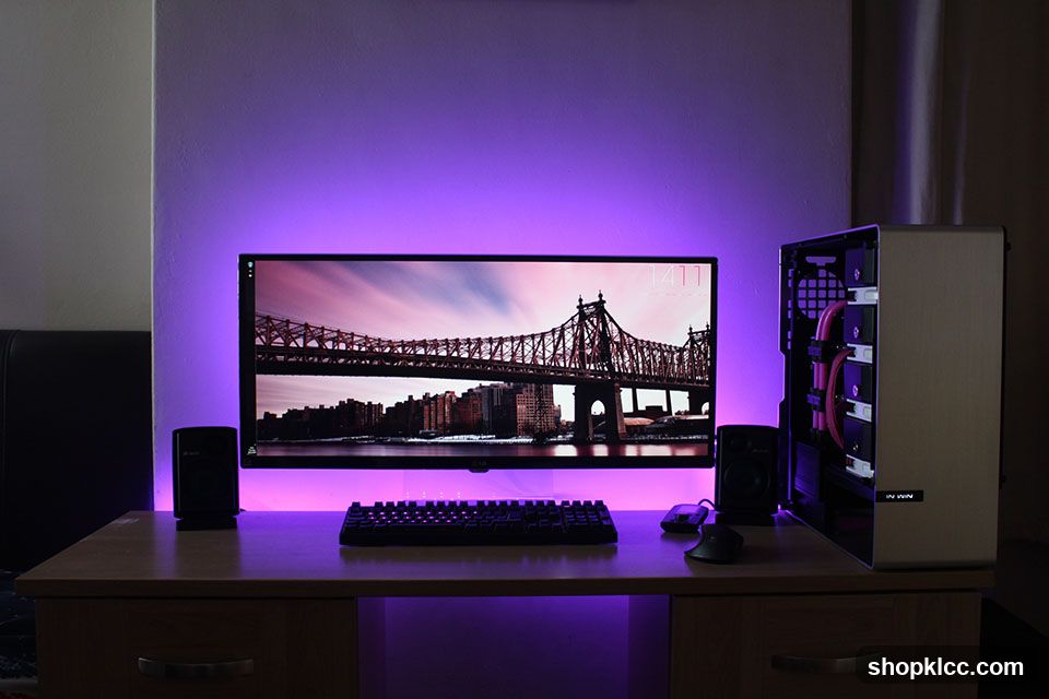 Computer Setup with Ambient Lighting