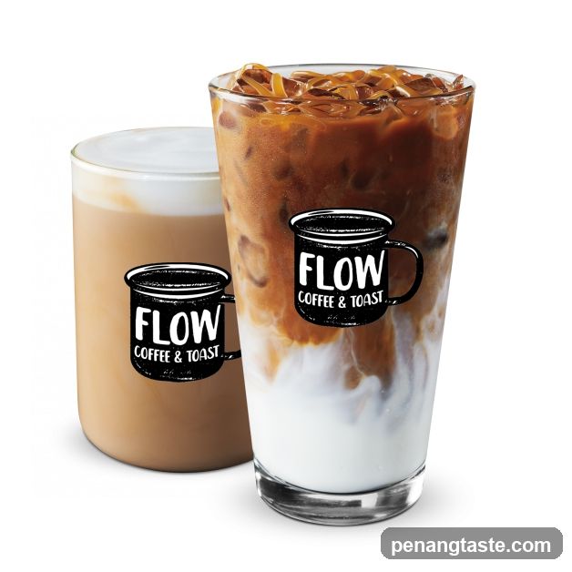 Two coffee drinks with logos
