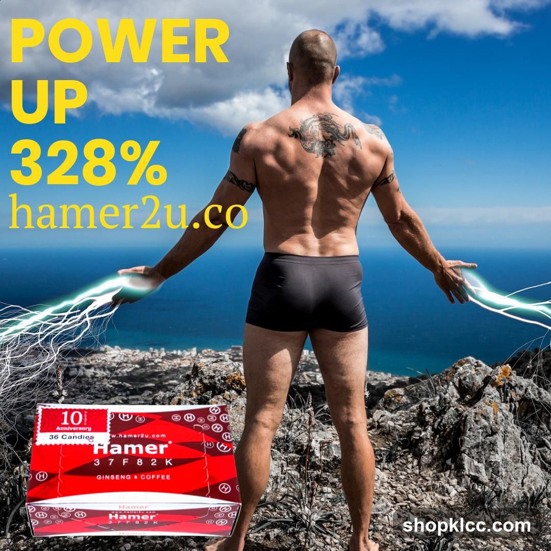 Man with lightning and product