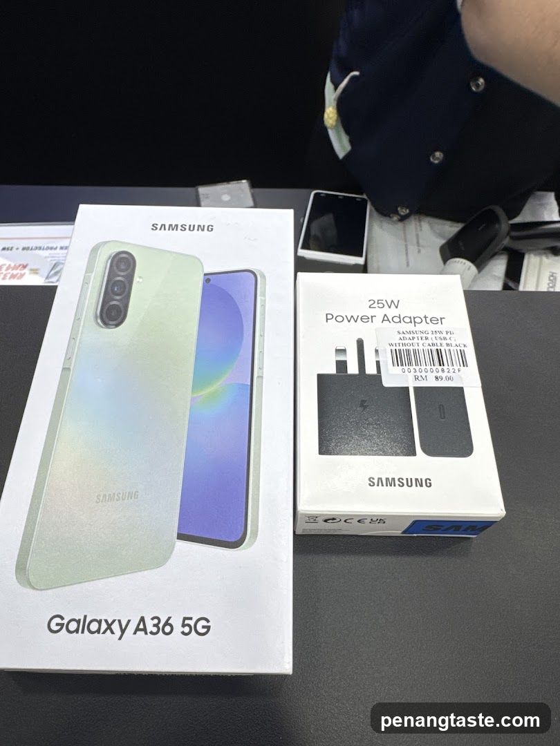 Samsung Galaxy A36 5G and Power Adapter