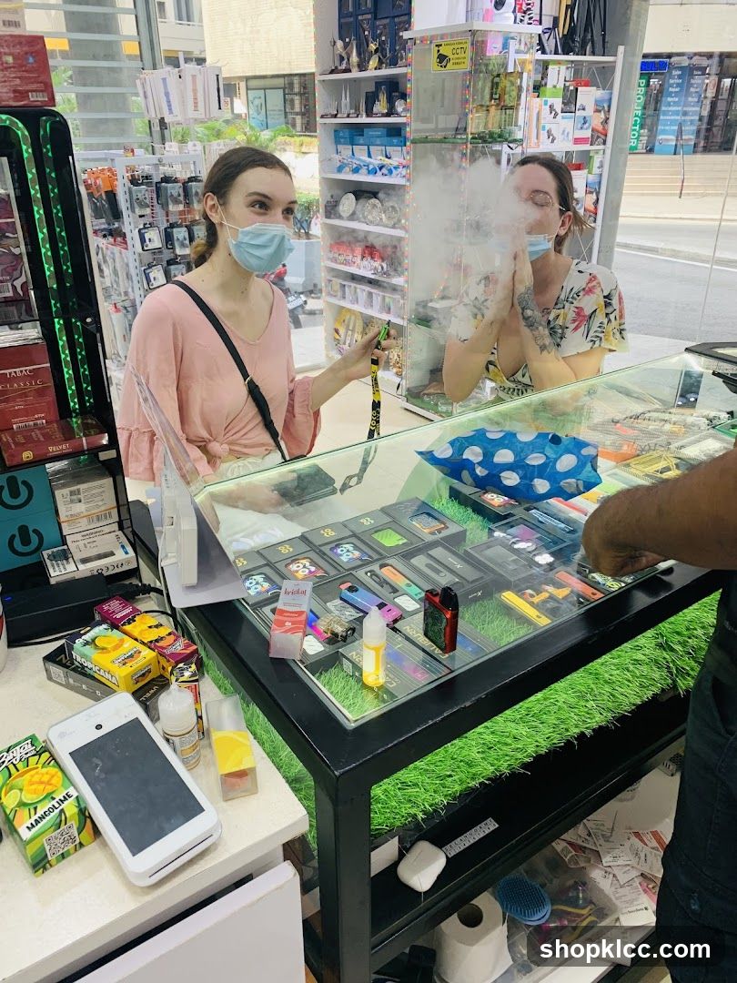 Customers in a vape shop