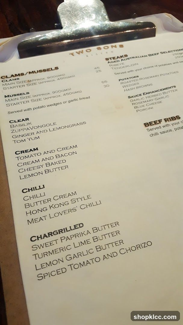 Two Sons Bistro Menu