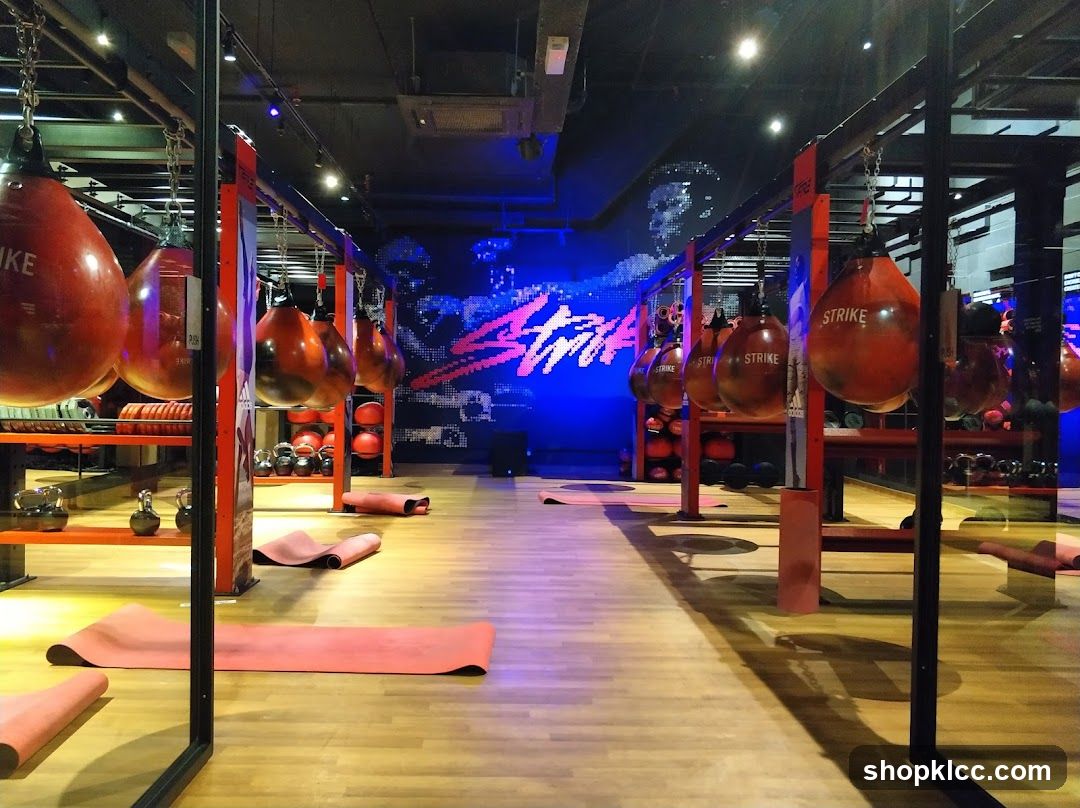 Gym Interior with Punching Bags and Yoga Mats