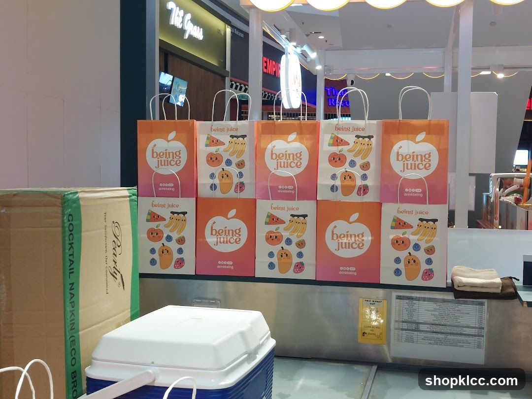 Juice Bar Counter with Branded Bags