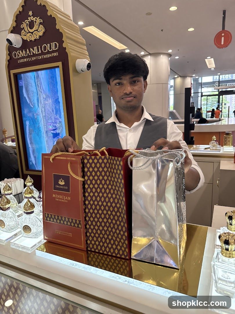 Sales Associate with Perfume Bags