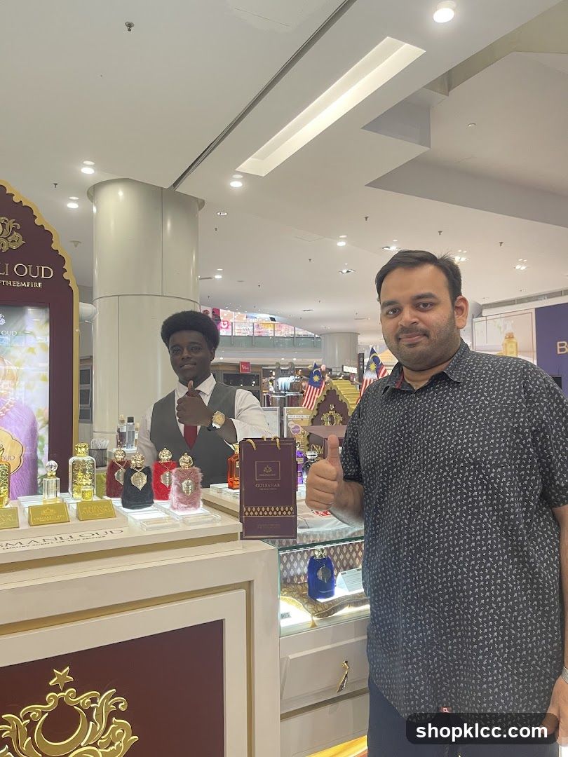 Perfume display with customers