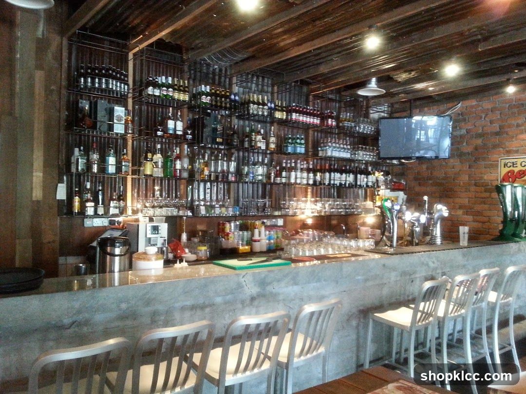 Bar Interior with Shelves and Seating