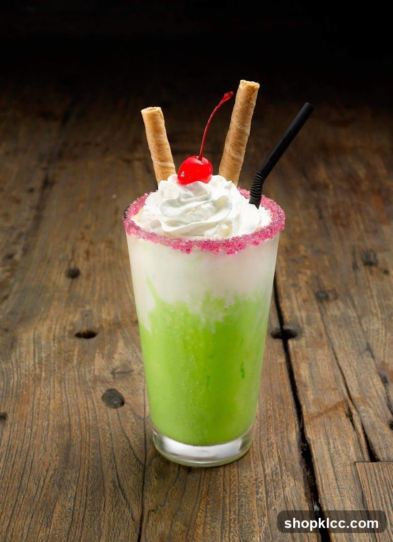 Green Milkshake with Cherry and Wafers