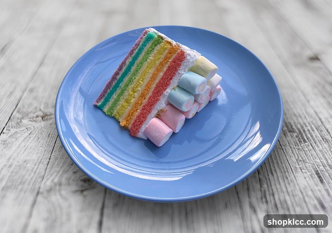 Rainbow Cake Slice with Marshmallows