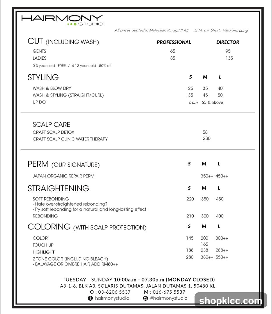 Hairmony Studio Price List