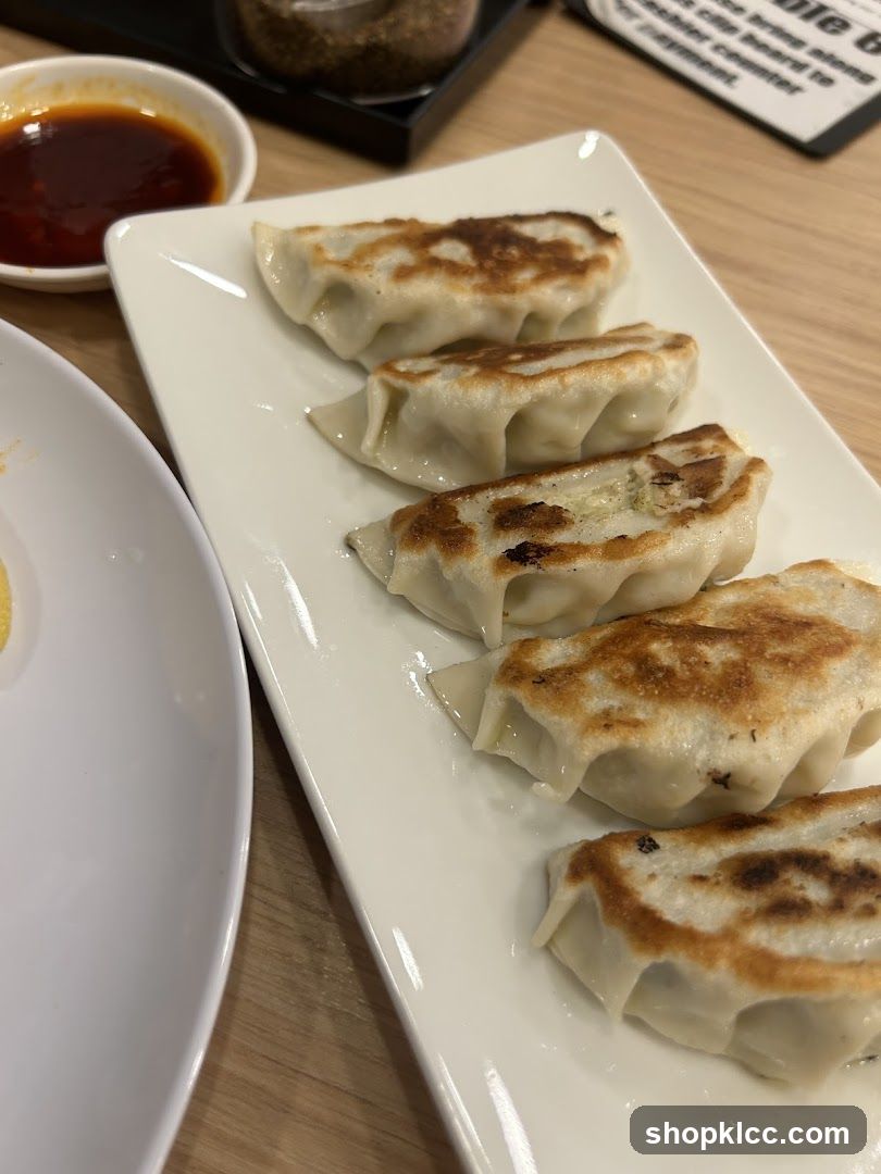 Pan-fried dumplings with dipping sauce