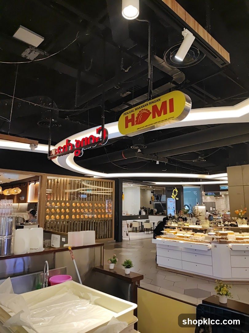 Food court interior with signage