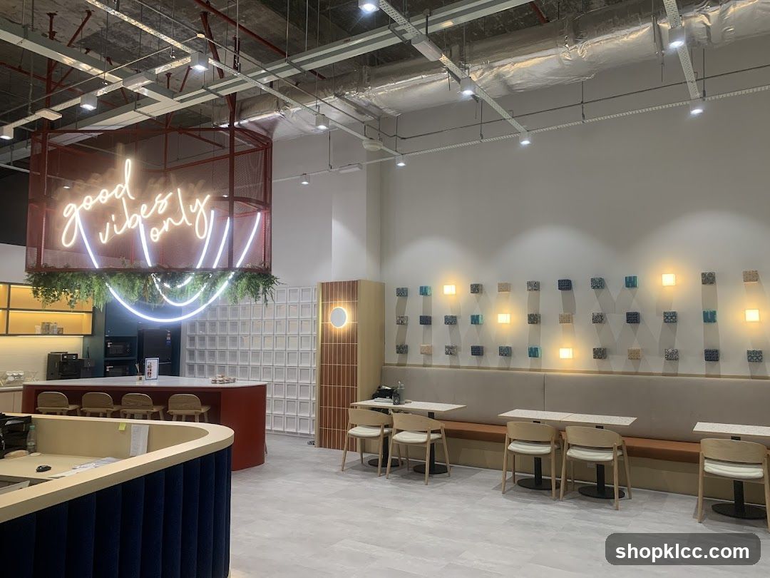 Modern Cafe Interior with Neon Sign