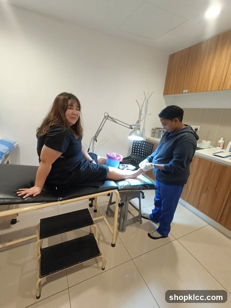 Podiatrist examining a patient's foot