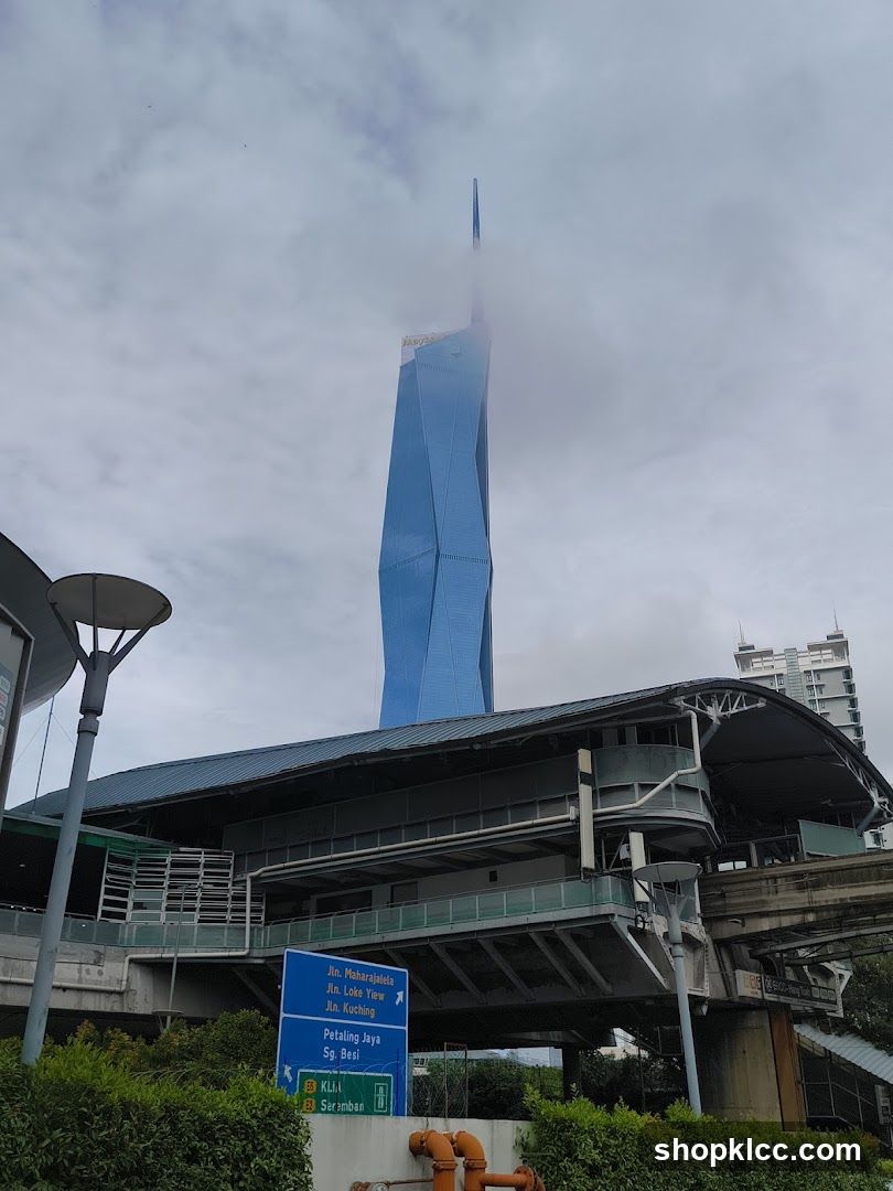 Tall Blue Tower with Overhead Structure