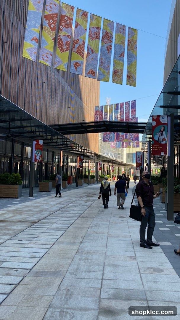 Outdoor Shopping Walkway with Decorative Banners