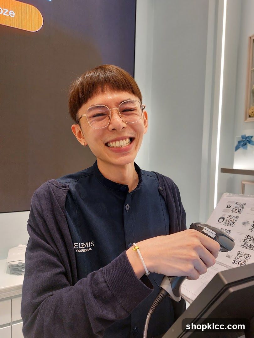 Smiling employee with scanner