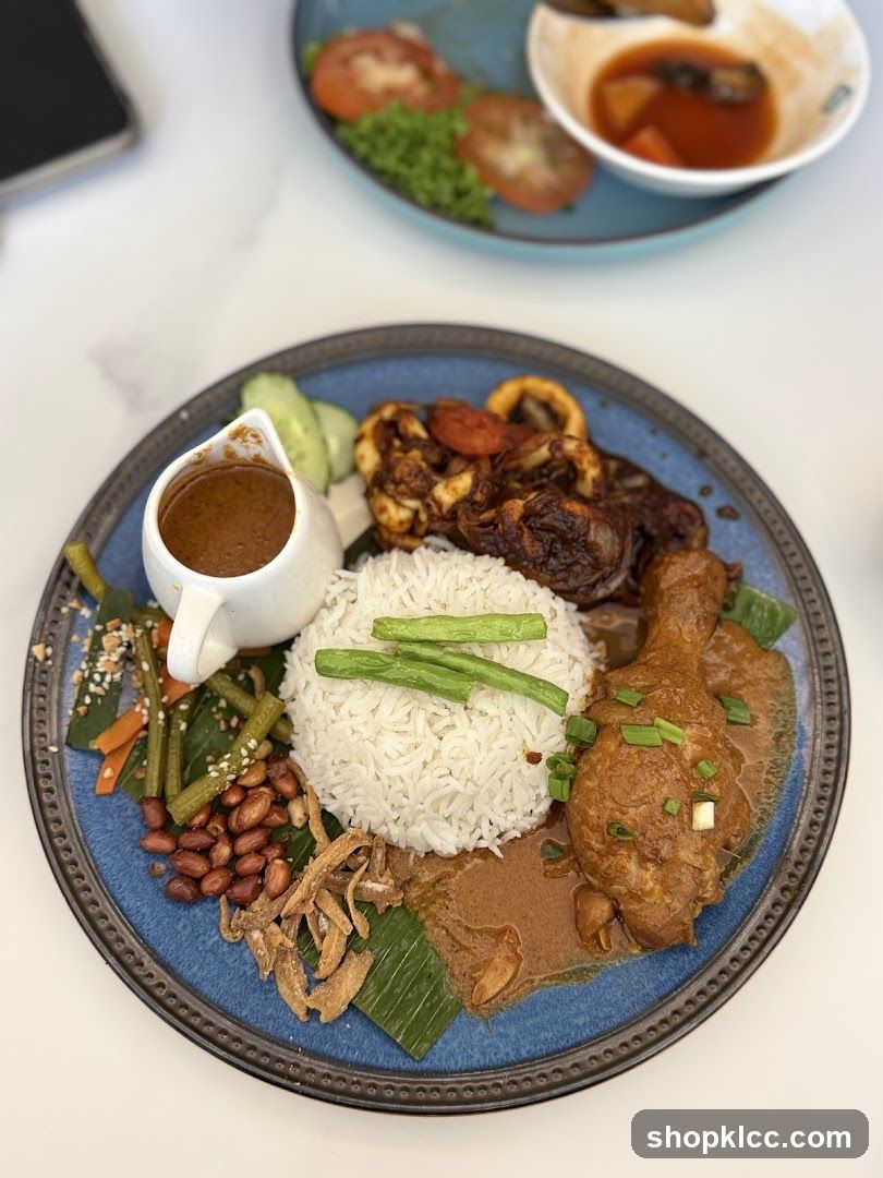 Nasi Lemak with Chicken and Squid