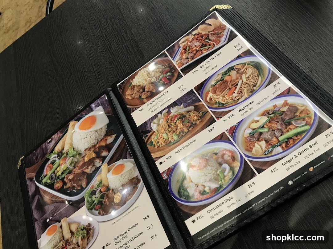 Menu with various dishes
