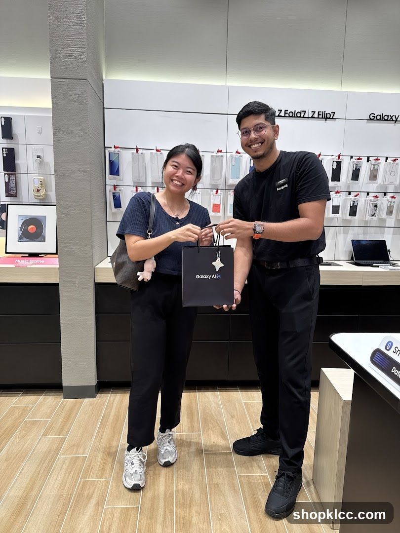 Customer receiving a gift bag