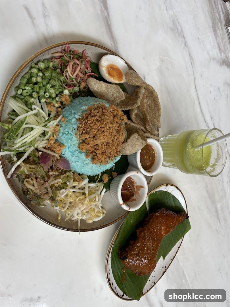 Nasi Kerabu with Fried Chicken