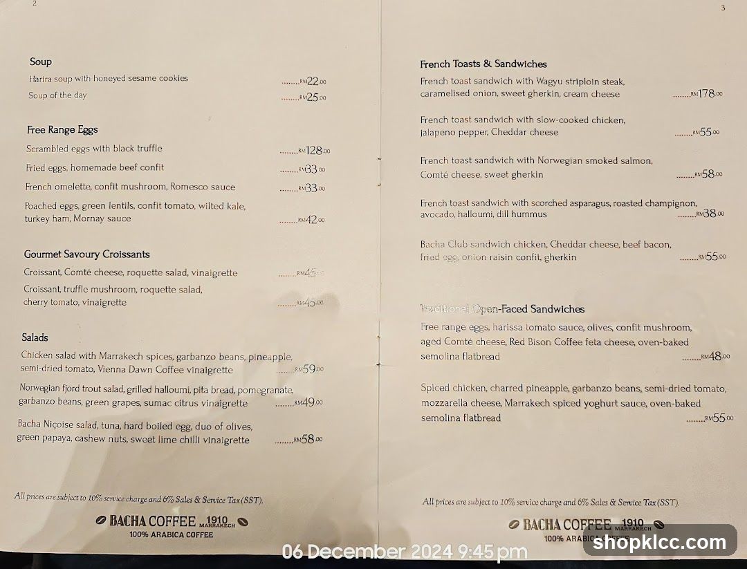 Bacha Coffee Menu
