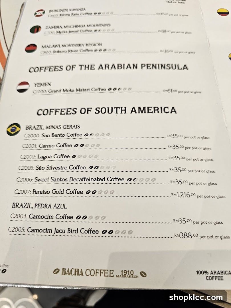Bacha Coffee Menu