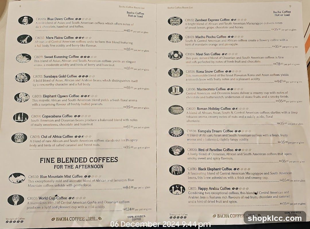 Bacha Coffee Room List