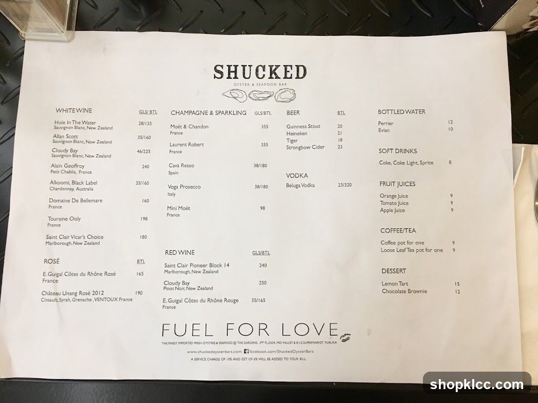 Shucked Oyster & Seafood Bar Menu